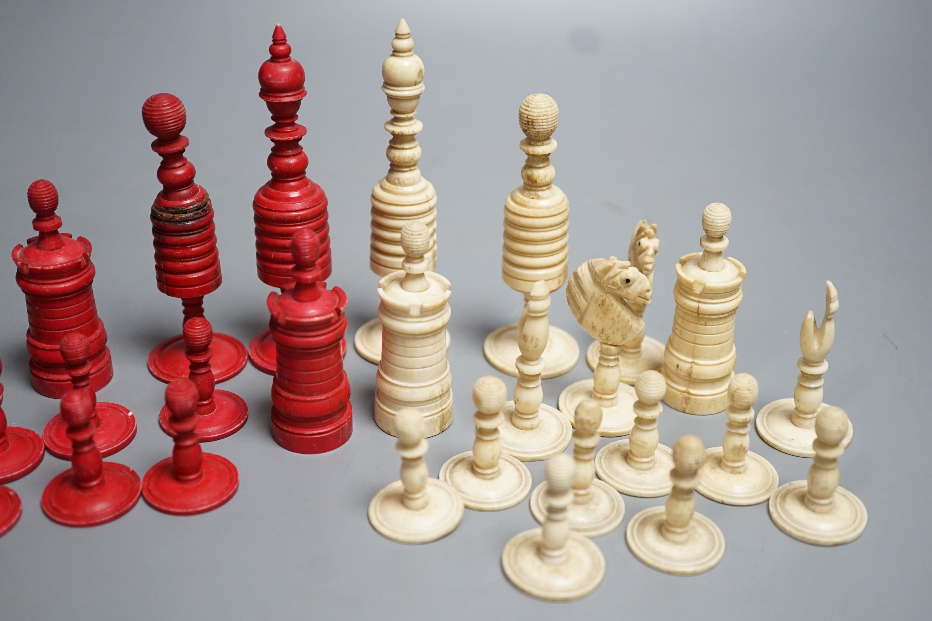 A 19th century stained bone chess set